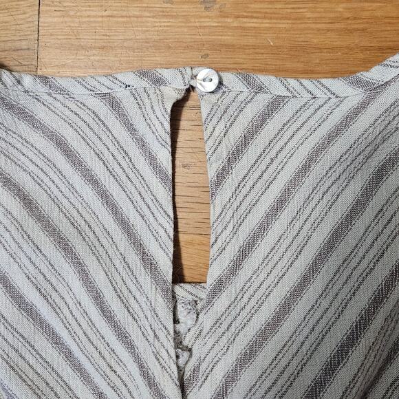 Womens Linen Maxi Dress Med Beige Neutral Sleeveless Striped Boho Resort Summer - Picture 9 of 9